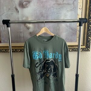 Cropped Ed Hardy Green Graphic T-Shirt for Men